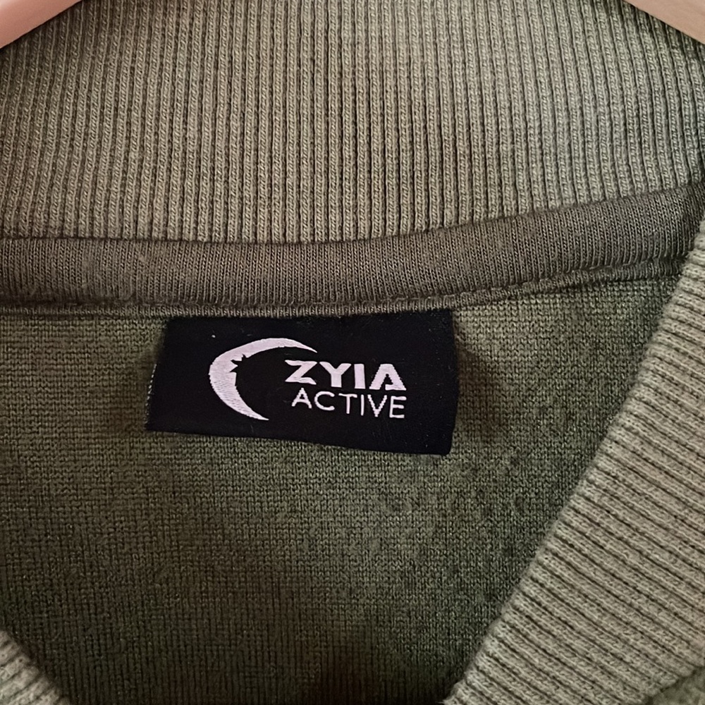 Zyia Active Olive Green Flying V Fleece Bomber Jacket Size Small - Picture 6 of 9